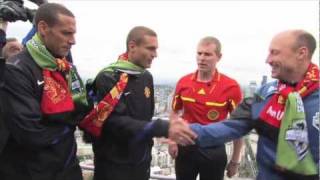 Man UnitedSounders Coin Toss atop the Space Needle [upl. by Latona131]