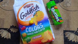 Goldfish Colors Sour Skittles Lemon Flavour Sandwich Crackers [upl. by Anircam]