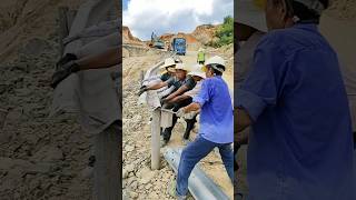 Manual installation process of highway guardrail [upl. by Sible]