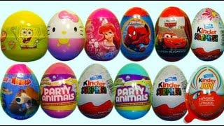 12 Kinder Surprise and Surprise Eggs SpongeBob HELLO KITTY Cars Disney Princess SPIDER MAN [upl. by Narret]