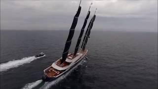 Oceanco 106m 347′10″ Black Pearl having sea trials with her sails set [upl. by Htepsle]