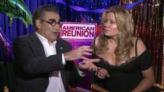 Jims Dad Eugene Levy and Stiflers mom Jennifer Coolidge talk American Reunion [upl. by Maxim990]