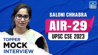 SALONI CHHABRA Rank 29  UPSC 2023 Topper Mock Interview [upl. by Amaleta]