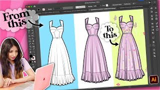 How to draw a dress on Adobe Illustrator Easy beginners tutorial [upl. by Heman]