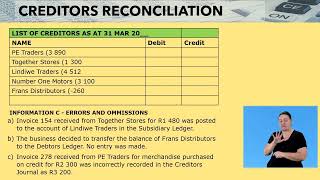 Accountancy Grade 10 Creditors Reconciliation Video 2 Seg 2 [upl. by Yrdua]