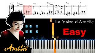 La Valse dAmélie  Yann Tiersen Easy piano tutorial  sheet music [upl. by Onitsuj]