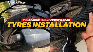 Best Tyres for TVS Apache  Front amp Rear Tyres Installation  Apache 160 4V BS6  Helmetdude [upl. by Enilada]