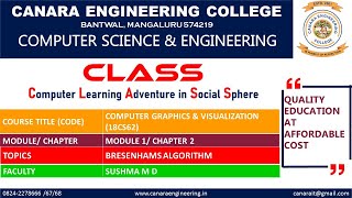 VTU COMPUTER GRAPHICS amp VISUALIZATION18CS62Line Drawing Algorithm  BRESENHAMS M1L12 [upl. by Paresh]