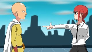 if saitama meet makima chainsaw man fan animation [upl. by Seuqirdor]