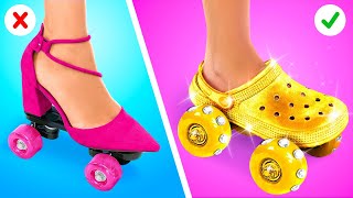 🛼I MADE COOL SHOES WITH WHEELS Rich vs Broke Students⚡️ Amazing Clothes Hacks amp Tips by 123 GO [upl. by Ahcire]