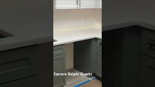 Carrara Delphi from Msi Quartz kitchencountertops mena countertop [upl. by Nalahs]