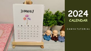 DIY 2024 calendar  How to make floral desk calendar  Canva Tutorial [upl. by Vallo129]