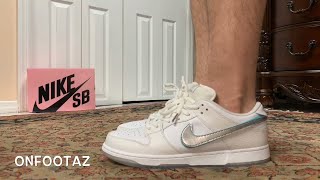 Nike SB Dunk Low Diamond Supply Co White On Foot [upl. by Airtemad]