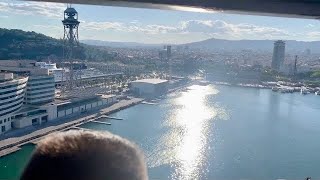 Barcelona Port Beach Cable Car Ride Up to Montjuïc Mountain Amazing View of the City Bird Box Movie [upl. by Reg]