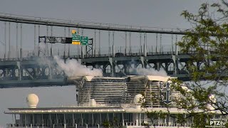 OASIS OF THE SEAS with Retracted Funnels just clearing the VerrazanoNarrows Bridge 572023 [upl. by Kcirdnekal155]