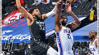 KarlAnthony Towns SLAMS on Joel Embiid  Timberwolves vs 76ers  April 3 2021 [upl. by Roth173]