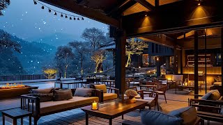 Relax Jazz Music on Snowy Day  Warm Winter with Firepalce on The Outdoor Cafe [upl. by Hotze570]