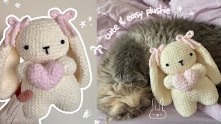 how to crochet a cute bunny holding a heart  amigurumi tutorial no magic ring  free pattern [upl. by Sarnoff]