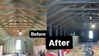 Fire barrier  Painting our spray foam ceiling black  Ep 22 [upl. by Idmann]