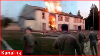 quotThis was f…g drone let’s runquot  Russian troops share video of drone attack on Tver military unit [upl. by Knarf138]