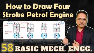 How to draw four stroke petrol engine  IC Engine  Four Stroke Petrol Engine  Petrol Engine [upl. by Akitnahs716]