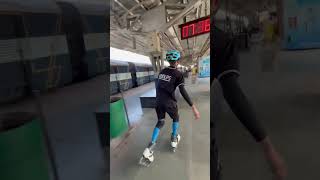 Inline skating stunts 😱 skating inlineskating youtubeshorts shorts viralvideo girlreaction [upl. by Ahsiemac]