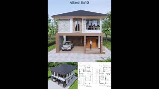 House Design 8x10 Meter House Plan 27x40 Feet 4 Beds Hip Roof homedesign homeplan housedesign [upl. by Gemperle]