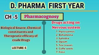 Drugs Acting On Nervous SystemCH5L5PharmacognosyD PharmFirst year [upl. by Annam]