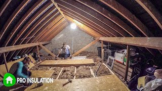 Installing attic stairs insulation and flooring [upl. by Nnairol437]