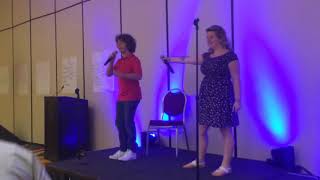 Gaten and Sabrina Matarazzo singing at CCD Smiles conference 2018 [upl. by Aitekram629]