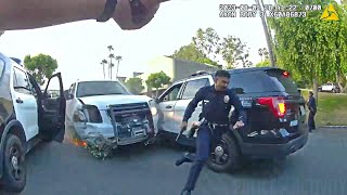 LAPD Cops Unleash a Barrage of Bullets on Suspect Who Rammed Multiple Police Cars [upl. by Joachim]