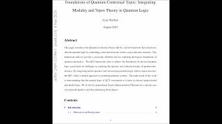 Foundations of Quantum Contextual Topos Integrating Modality and Topos Theory in Quantum Logic 2409 [upl. by Akcinat]