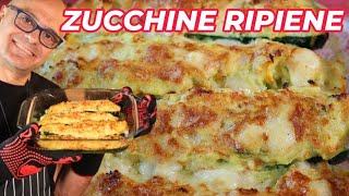 ZUCCHINE RIPIENE VEGETARIANE ricetta emozionale Zucchine ripiene al forno [upl. by Kafka]