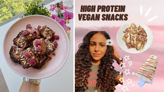 HIGH PROTEIN VEGAN SNACKS  4 Easy High Protein Snack Ideas  Vegan Protein Brownies Under 50 Cals [upl. by Nnaaihtnyc]