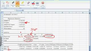 Excel Walkthrough 4  Reading Regression Output [upl. by Waxler]