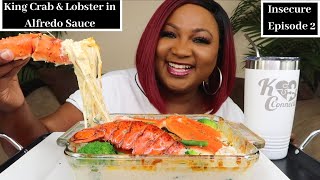 KING CRAB  LOBSTER DESHELLED SEAFOOD BOIL MUKBANG DRENCHED IN ALFREDO SAUCE [upl. by Giffie]