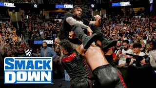 FULL SEGMENT The Bloodline assault Roman Reigns SmackDown highlights Aug 16 2024 [upl. by Fish]