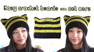 Easy Crochet Beanie with Cat Ears [upl. by Leann]