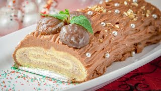 How to make Chocolate Chestnut Bûche de Noël Recipe [upl. by Aron]