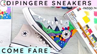 COME DIPINGERE E PERSONALIZZARE LE SNEAKERS IN TELA TUTORIAL PRATICO Fashion Design  Patoo 74 [upl. by Aipotu]