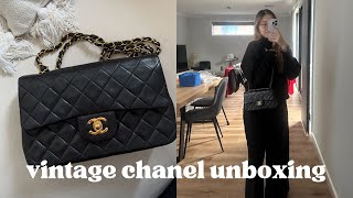 CHANEL VINTAGE SMALL CLASSIC FLAP UNBOXING  my experience try on [upl. by Annauj]