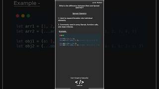 JavaScript Interview Question Difference Between Rest and Spread Operator javascriptinterview js [upl. by Eiramasil423]