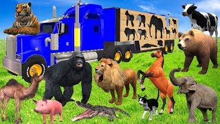 Wild Animals On Wooden Transporter Truck Toys For Kids  Learn Animals Names amp Sounds [upl. by Arinaj]