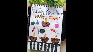 How to draw Happy Diwali Drawingdiya drawing easydiwali poster drawing diwali happydiwali draw [upl. by Anneh531]