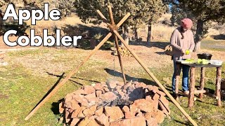 Dutch Oven Apple Cobbler Cooked Over the Fire  ASMR Outdoor Cooking [upl. by Anyzratak202]