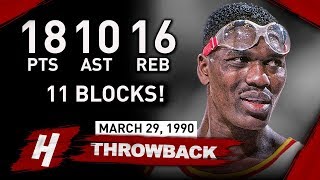 Hakeem Olajuwon EPIC Quadruple Double Full Highlights vs Bucks 19900329  MAKES HISTORY [upl. by Aivon776]