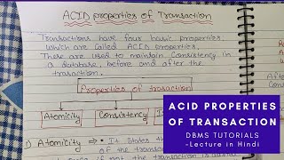 Lec  41  ACID Properties of a Transaction in DBMS with example in Hindi [upl. by Renfred]