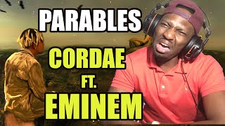 OMG THIS IS BRAIN OVERLOAD CORDAE  PARABLES REMIX FT EMINEM  Reaction Eminem Cordae [upl. by Ydissahc]