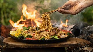 Fiery Szechuan Pork Noodles A Spicy Outdoor Cooking Adventure 🔥🍜 [upl. by Ecnatsnok605]