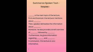 Summarize Spoken Text Template  PTE Summarize Spoken Text ptetips ptelistening template pte2023 [upl. by Neelon]